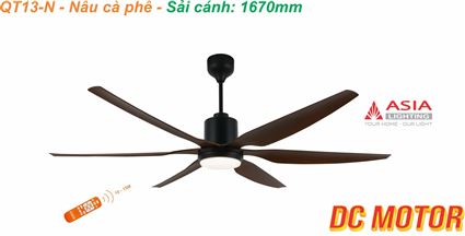 Asian-Quạt trần sải cánh 1670mm có đèn QT13