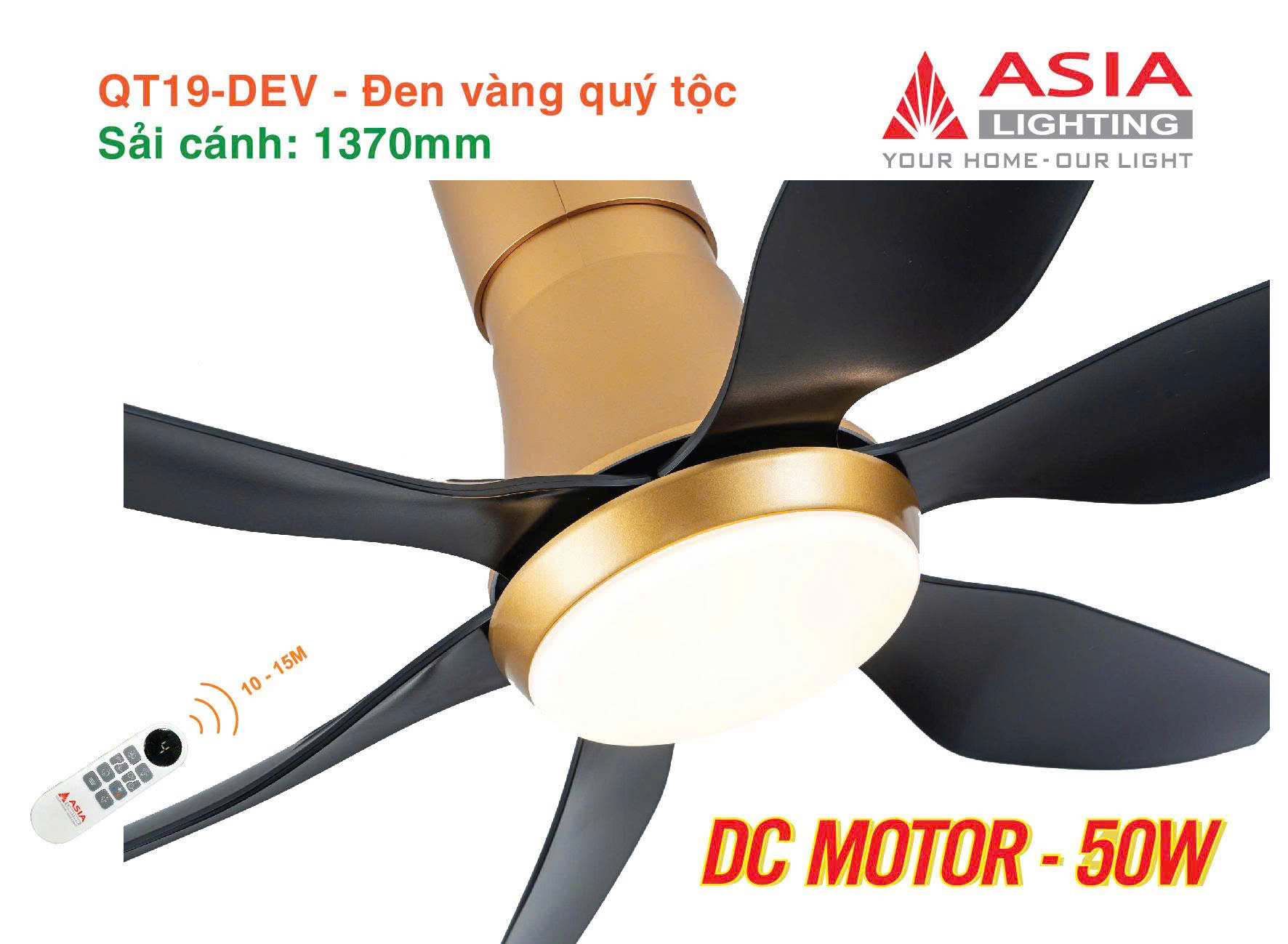 Asian-Quạt ốp trần sải cánh 1370mm có đèn QT19 - Ảnh 4