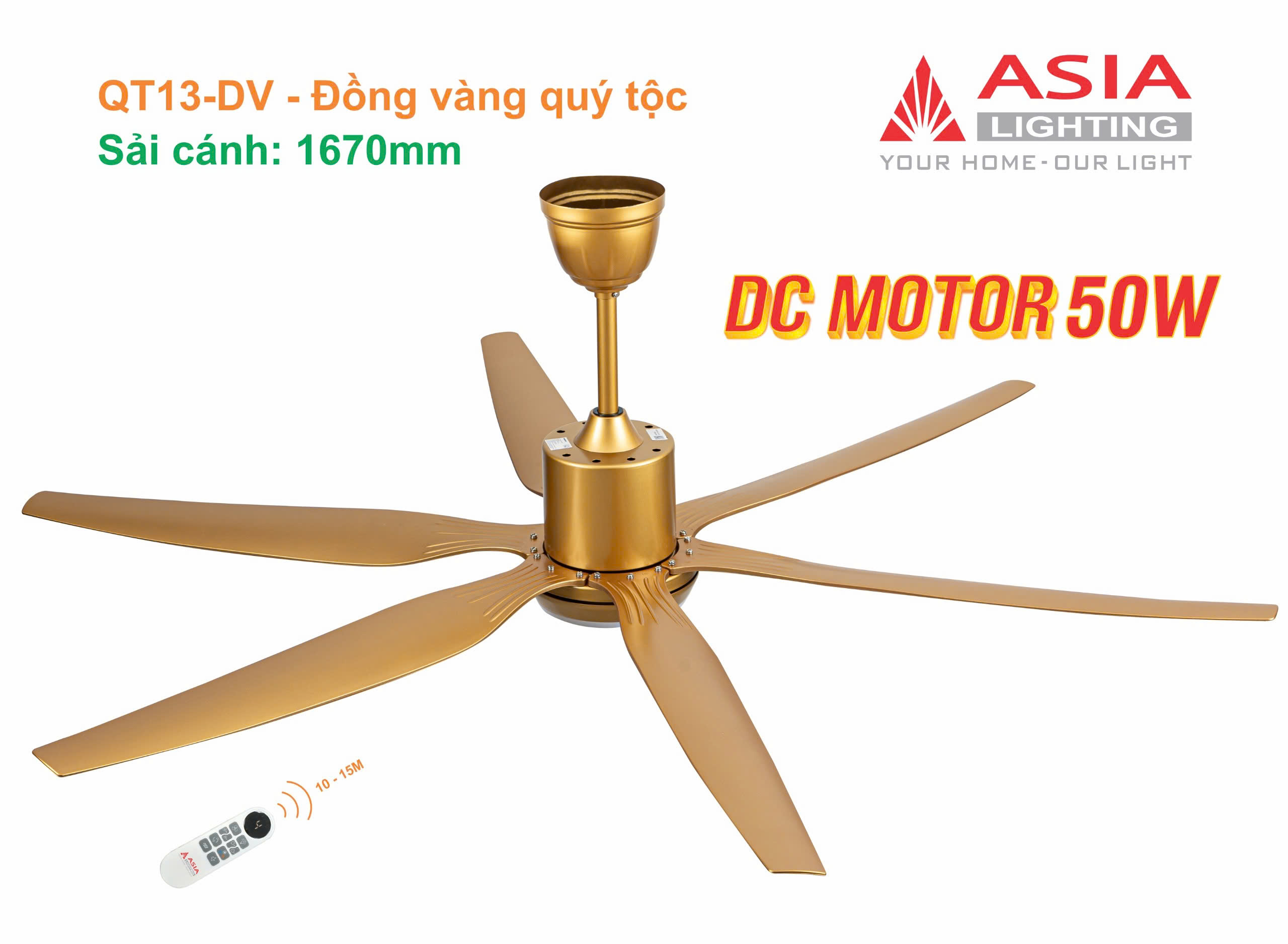 Asian-Quạt trần sải cánh 1670mm có đèn QT13 - Ảnh 3