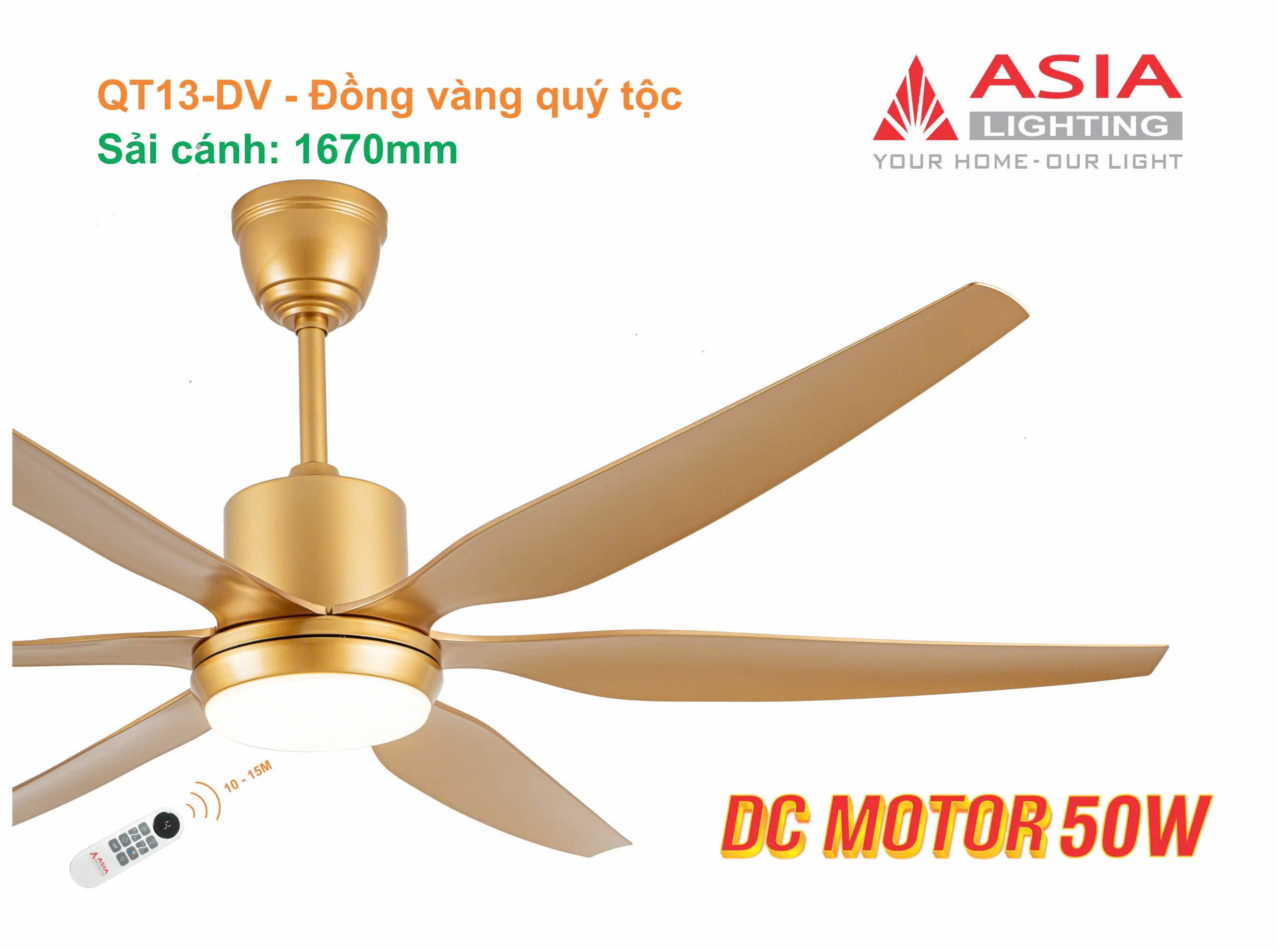 Asian-Quạt trần sải cánh 1670mm có đèn QT13 - Ảnh 4