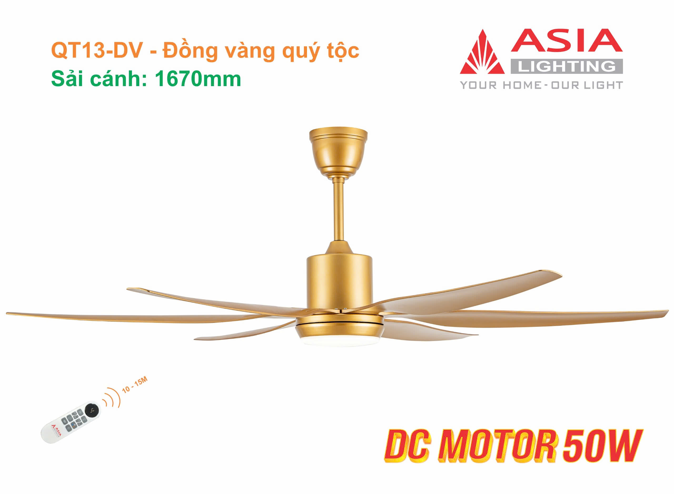 Asian-Quạt trần sải cánh 1670mm có đèn QT13 - Ảnh 5