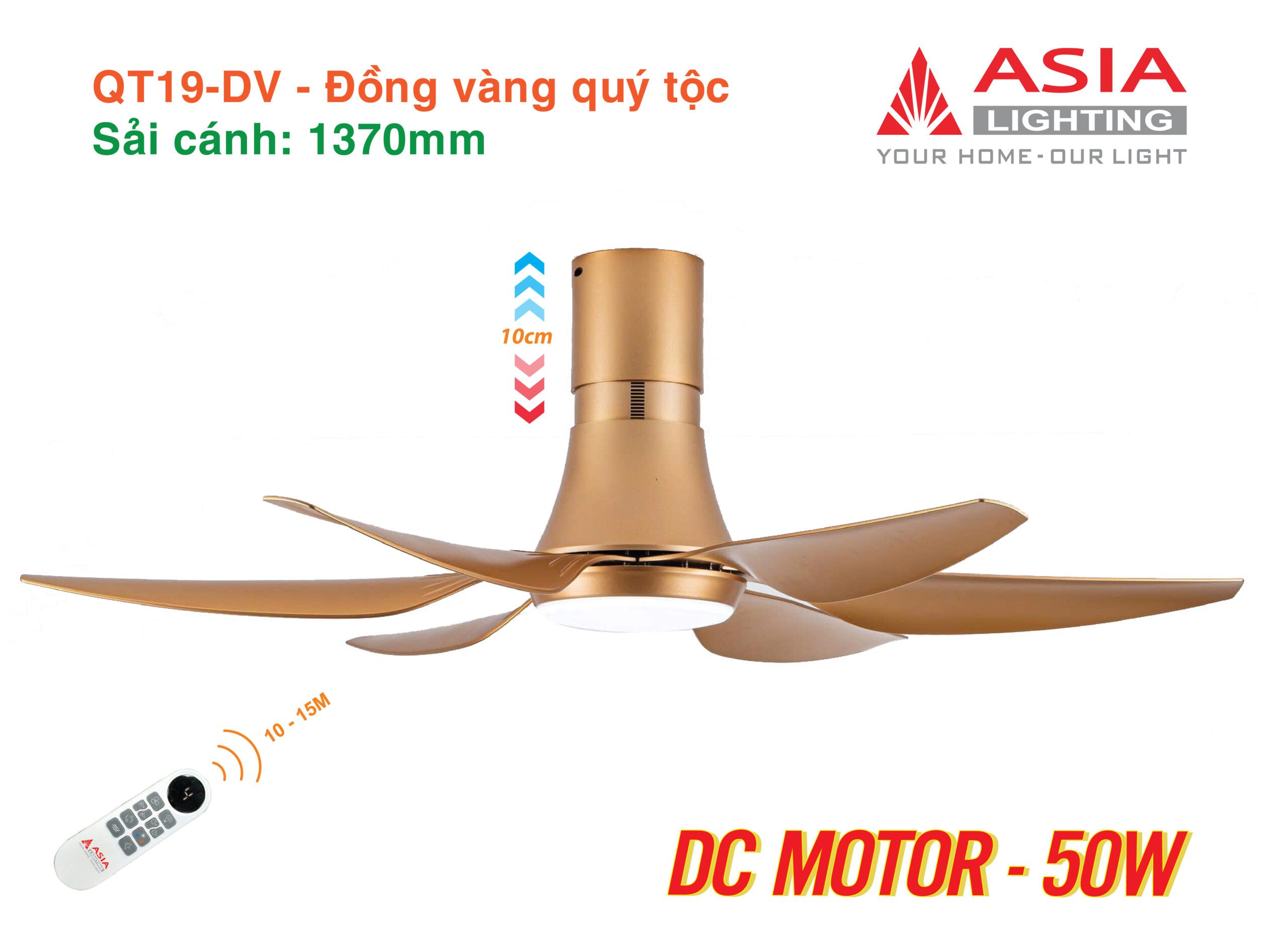 Asian-Quạt ốp trần sải cánh 1370mm có đèn QT19 - Ảnh 5