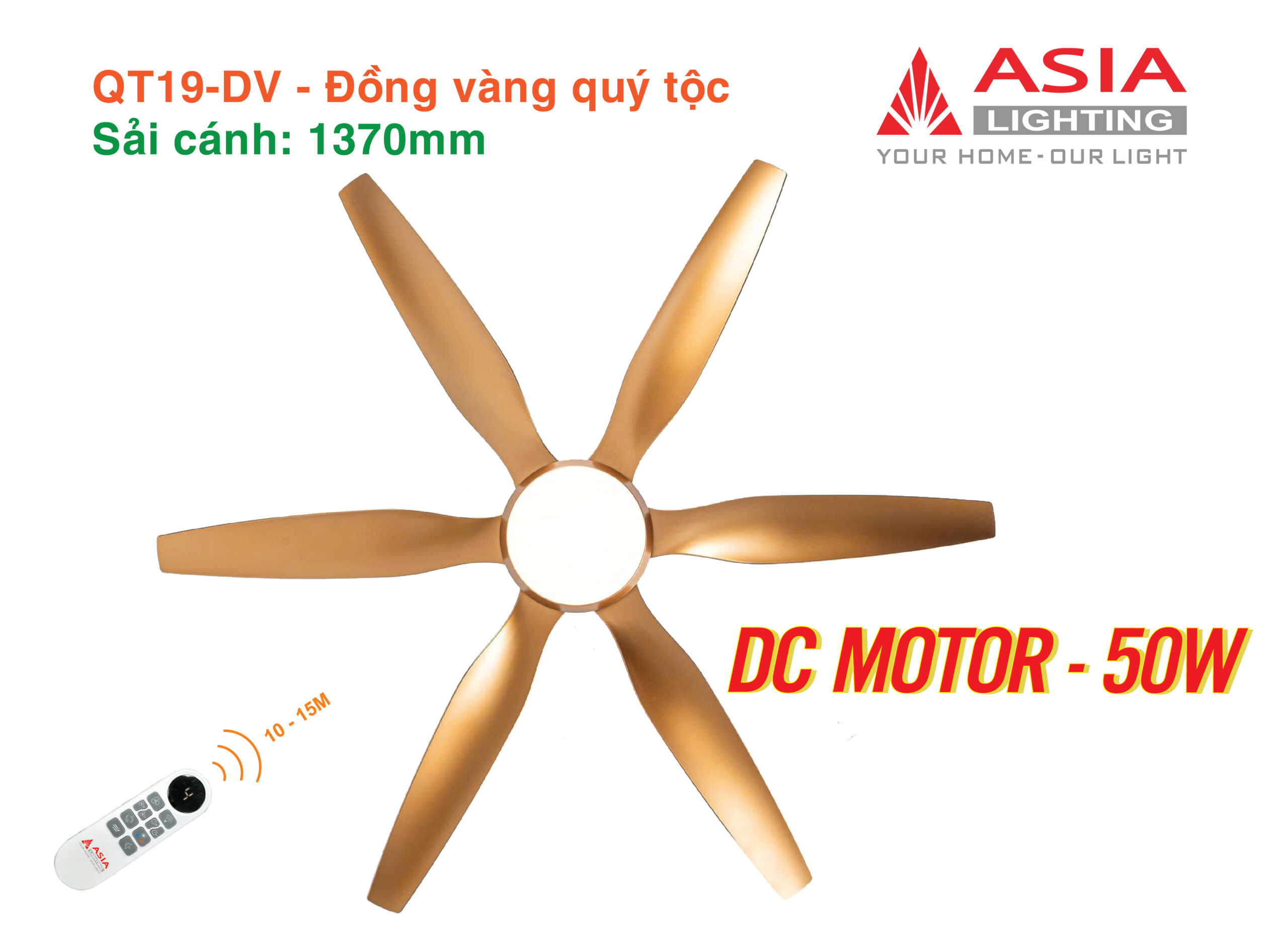 Asian-Quạt ốp trần sải cánh 1370mm có đèn QT19 - Ảnh 6