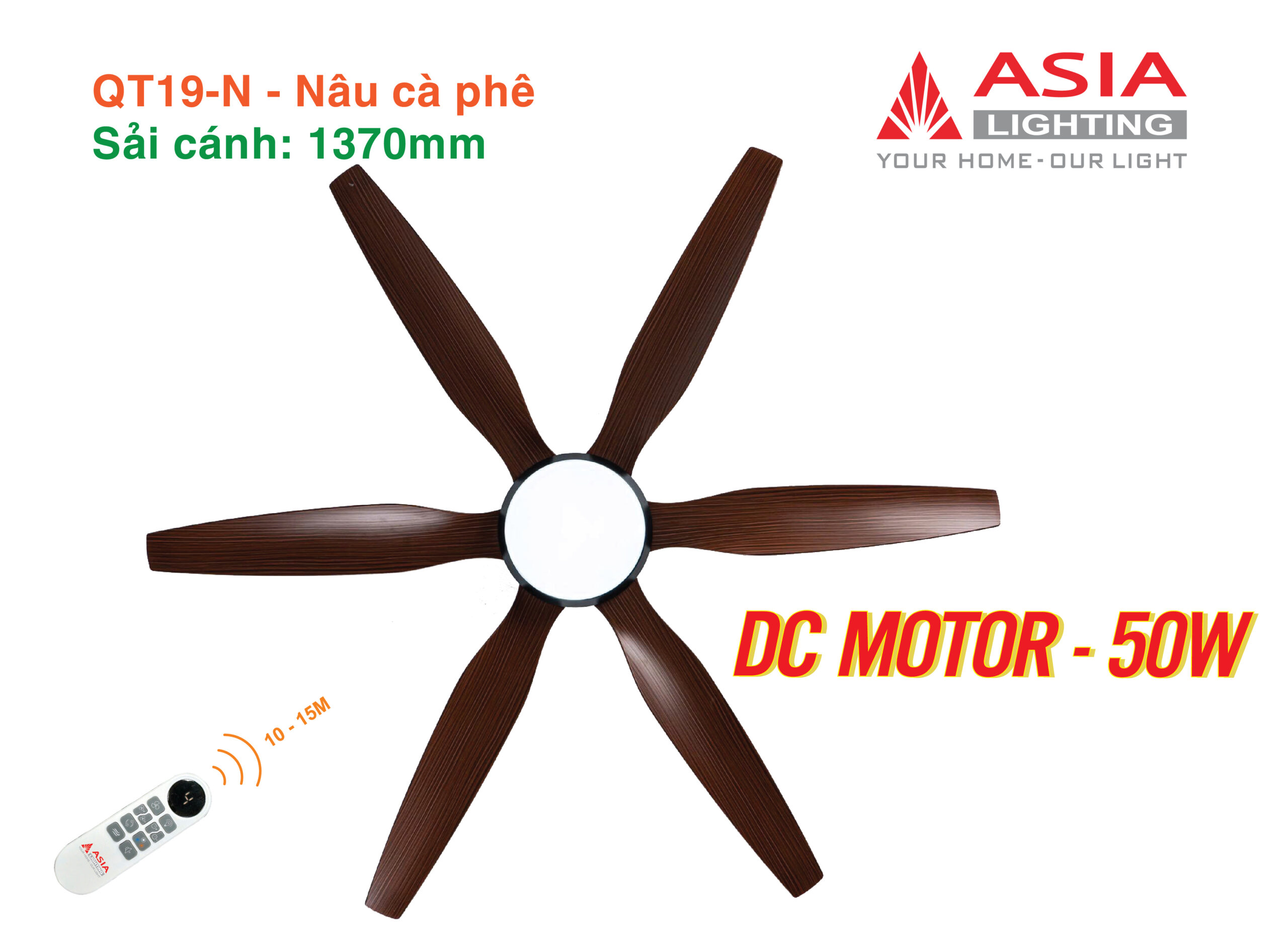 Asian-Quạt ốp trần sải cánh 1370mm có đèn QT19 - Ảnh 8
