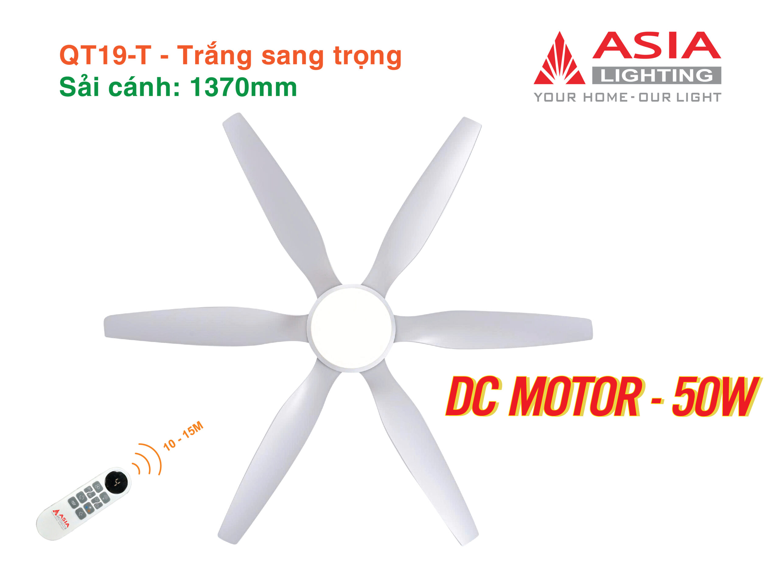 Asian-Quạt ốp trần sải cánh 1370mm có đèn QT19 - Ảnh 10