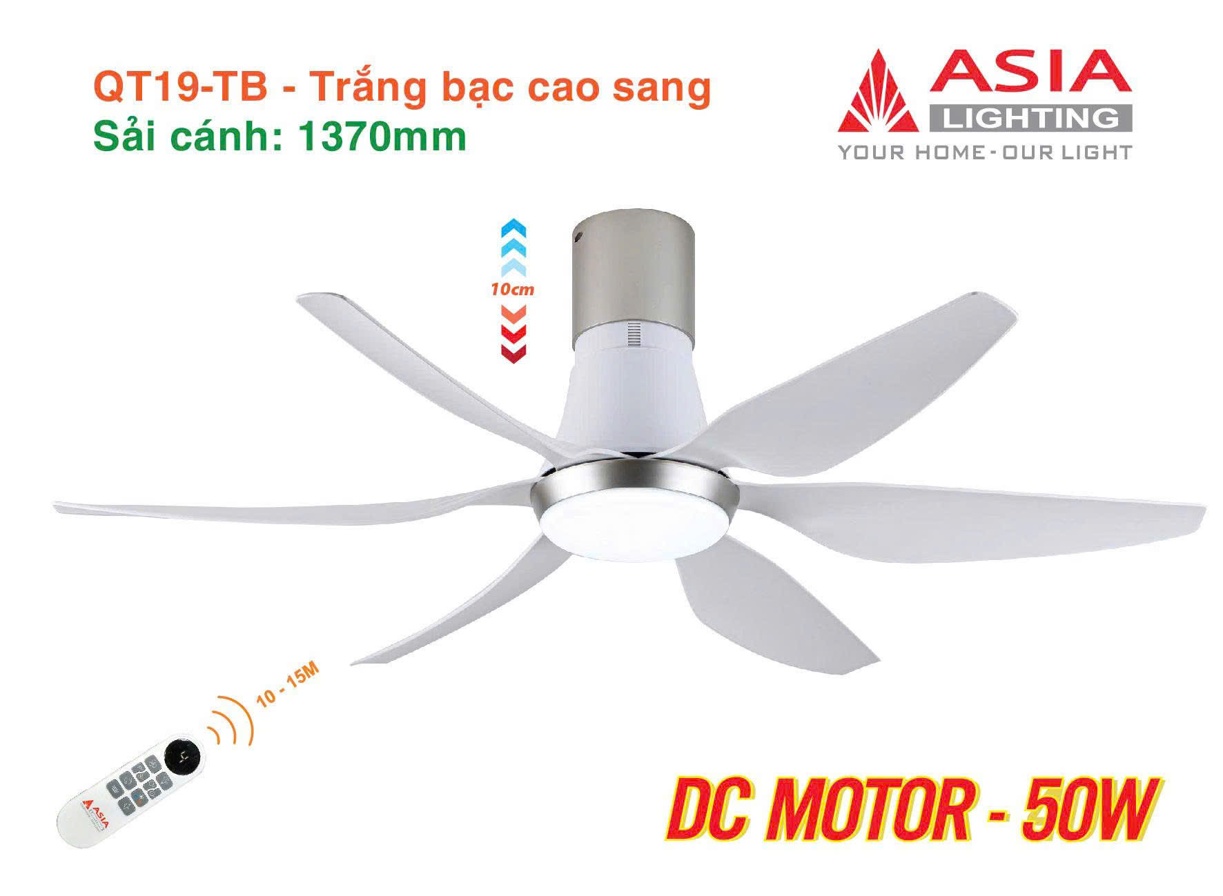 Asian-Quạt ốp trần sải cánh 1370mm có đèn QT19 - Ảnh 11