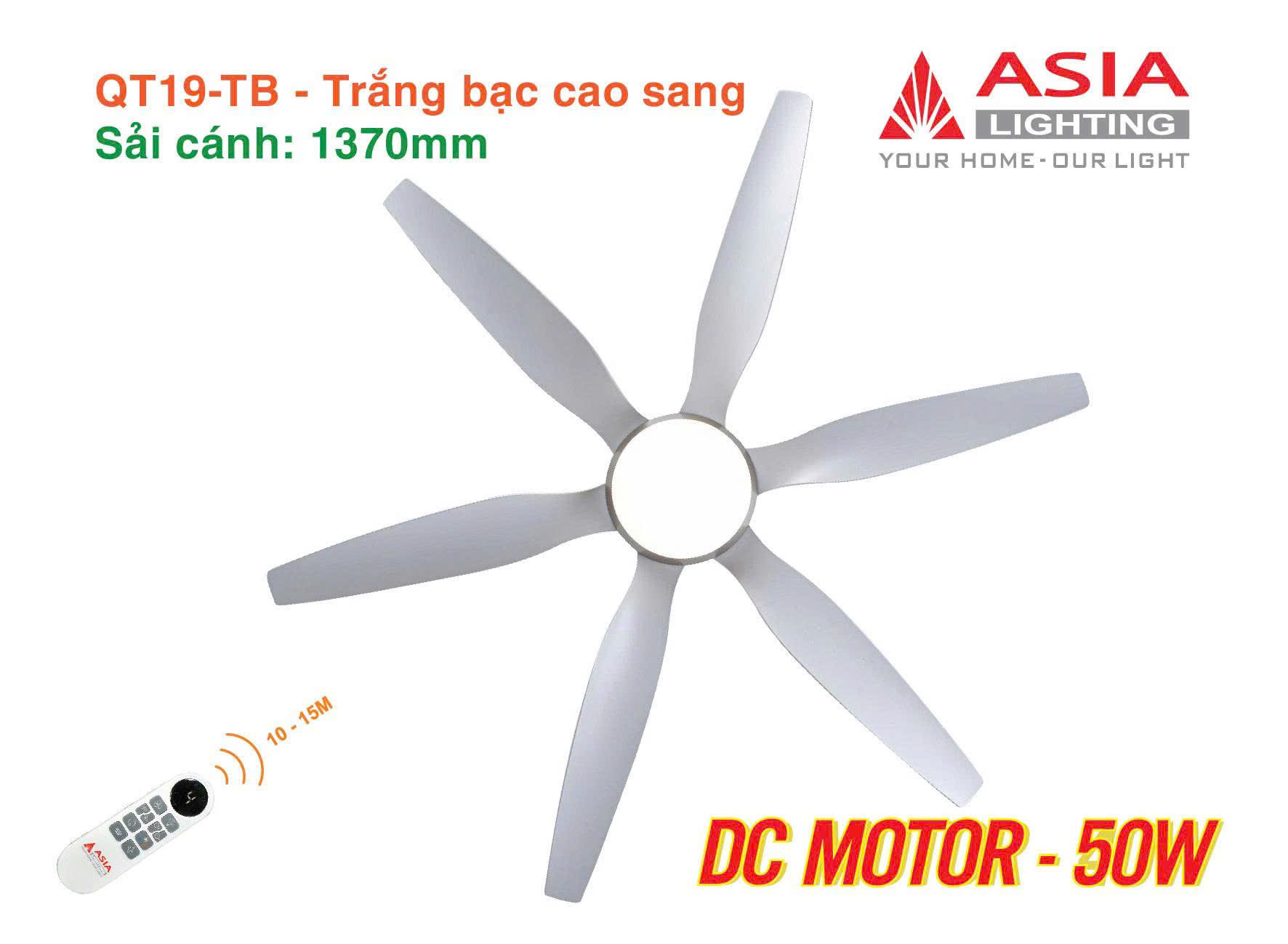Asian-Quạt ốp trần sải cánh 1370mm có đèn QT19 - Ảnh 12